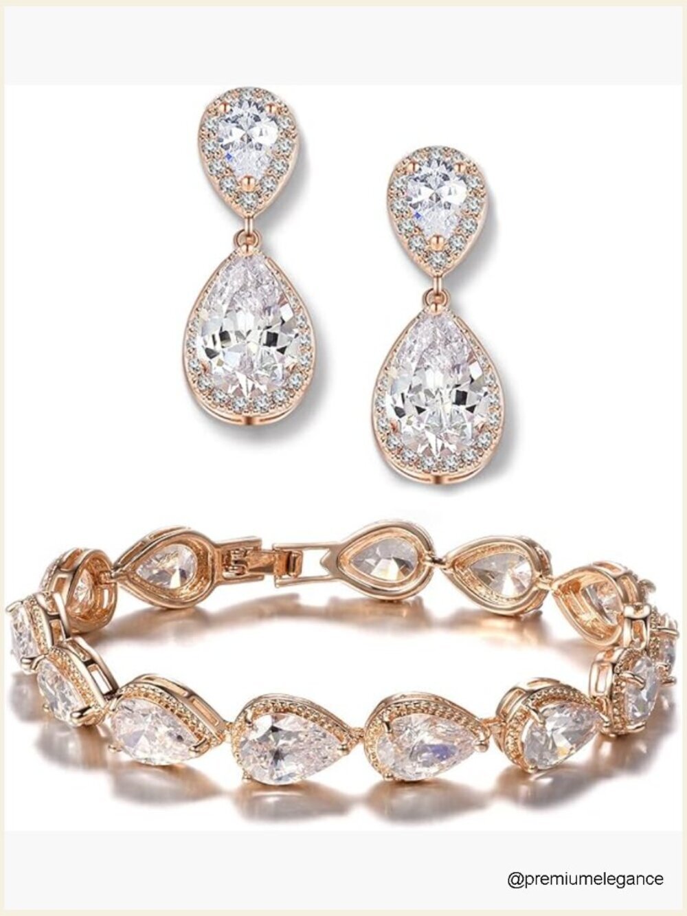 Teardrop Earrings & Bracelet Wedding Jewelry Set Cubic Zirconia Bridal